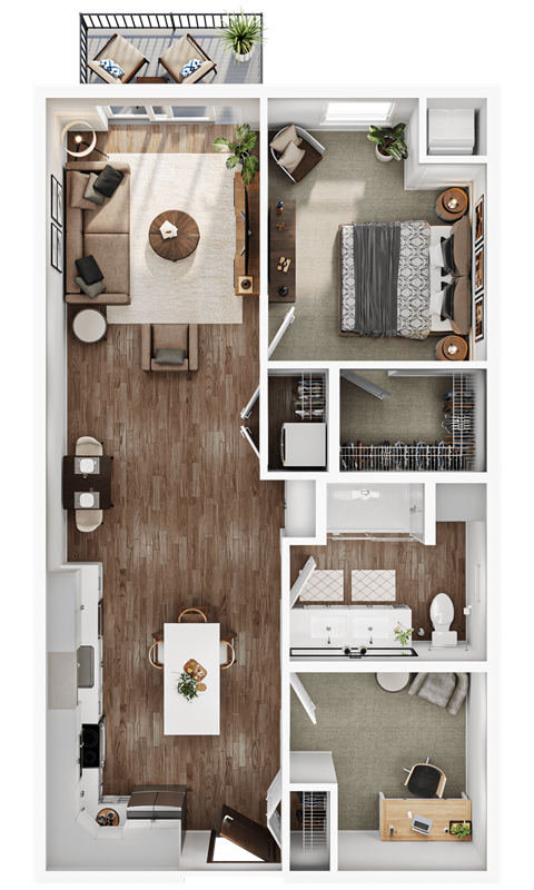 Floor plan for 1 bed, 1 bath, 939 sqft